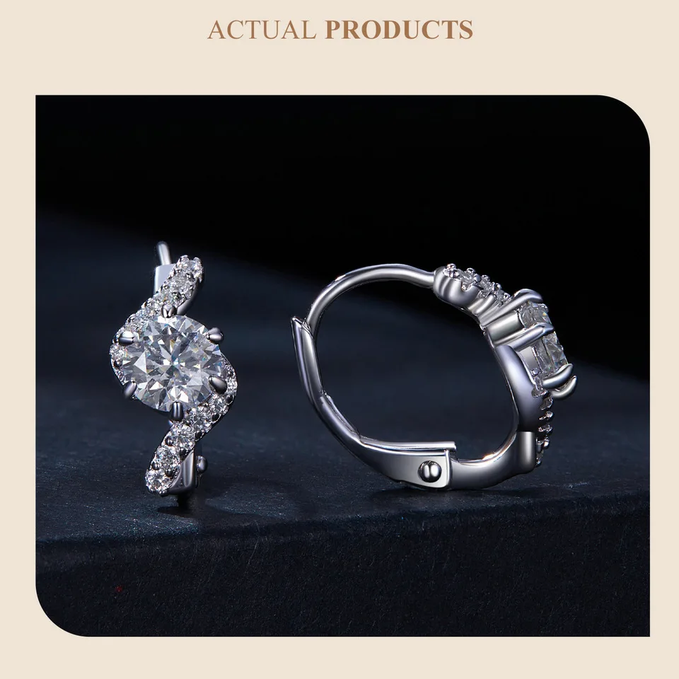BAMOER Twisted Wave Hoop Earrings, 925 Sterling Silver Elegant Dazzling Moissanite Ear Buckles for Women Engagement Jewelry Gift