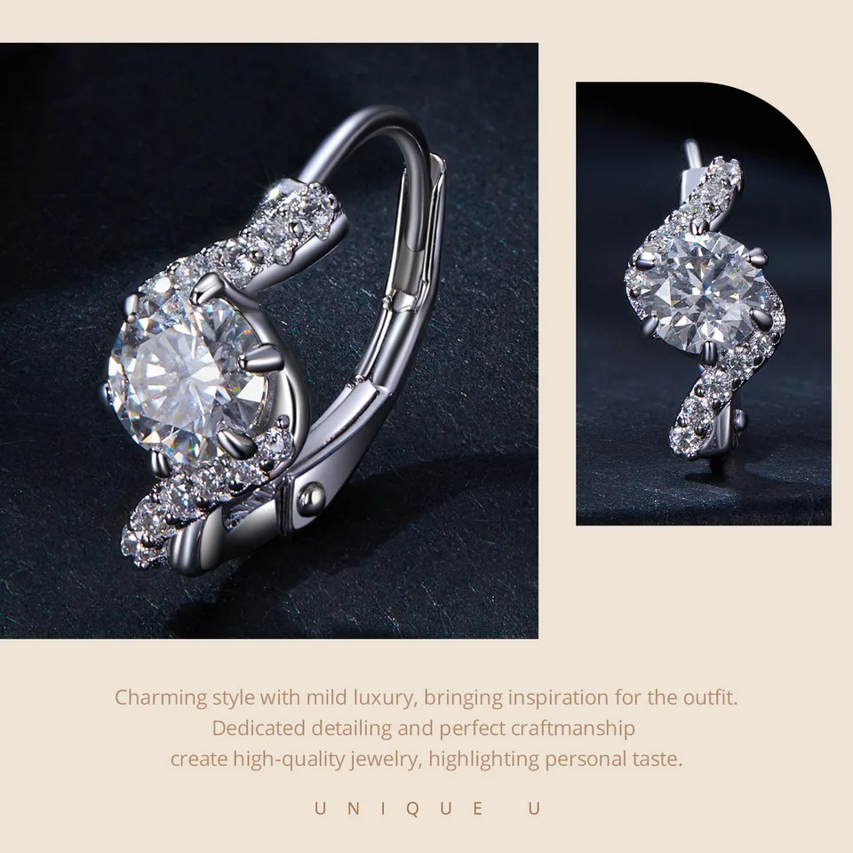 BAMOER Twisted Wave Hoop Earrings, 925 Sterling Silver Elegant Dazzling Moissanite Ear Buckles for Women Engagement Jewelry Gift