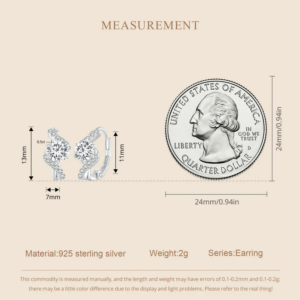 BAMOER Twisted Wave Hoop Earrings, 925 Sterling Silver Elegant Dazzling Moissanite Ear Buckles for Women Engagement Jewelry Gift