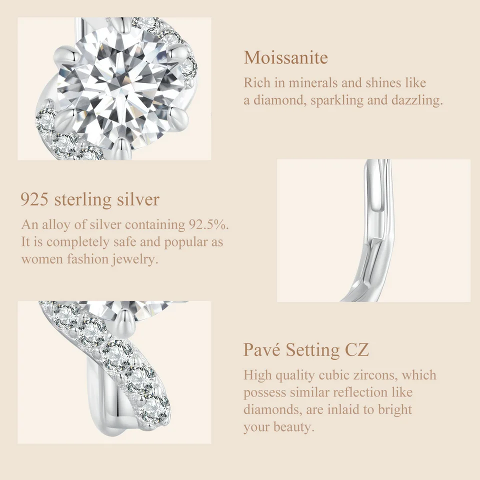 BAMOER Twisted Wave Hoop Earrings, 925 Sterling Silver Elegant Dazzling Moissanite Ear Buckles for Women Engagement Jewelry Gift