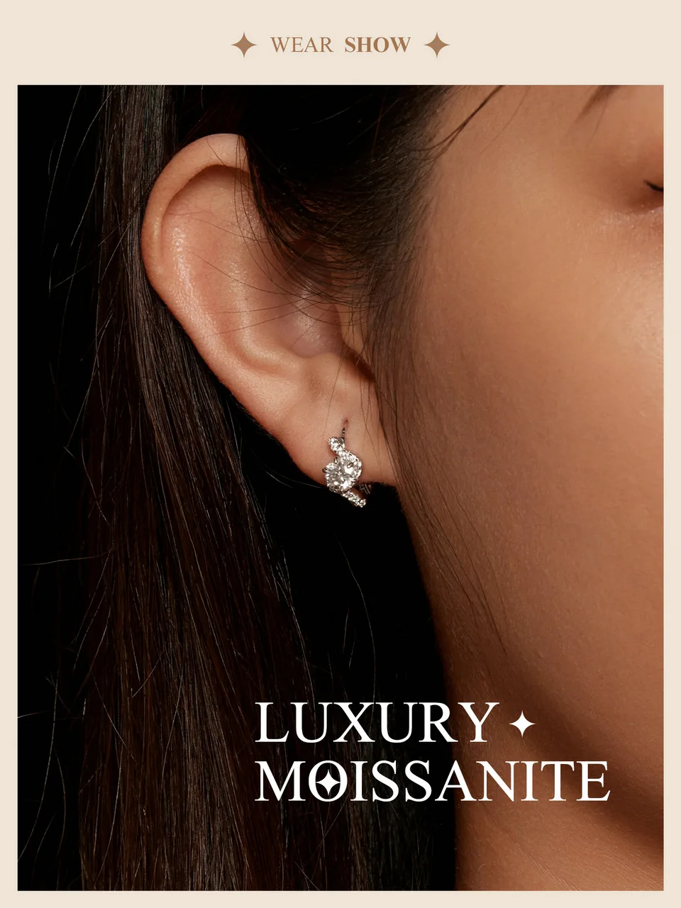 BAMOER Twisted Wave Hoop Earrings, 925 Sterling Silver Elegant Dazzling Moissanite Ear Buckles for Women Engagement Jewelry Gift