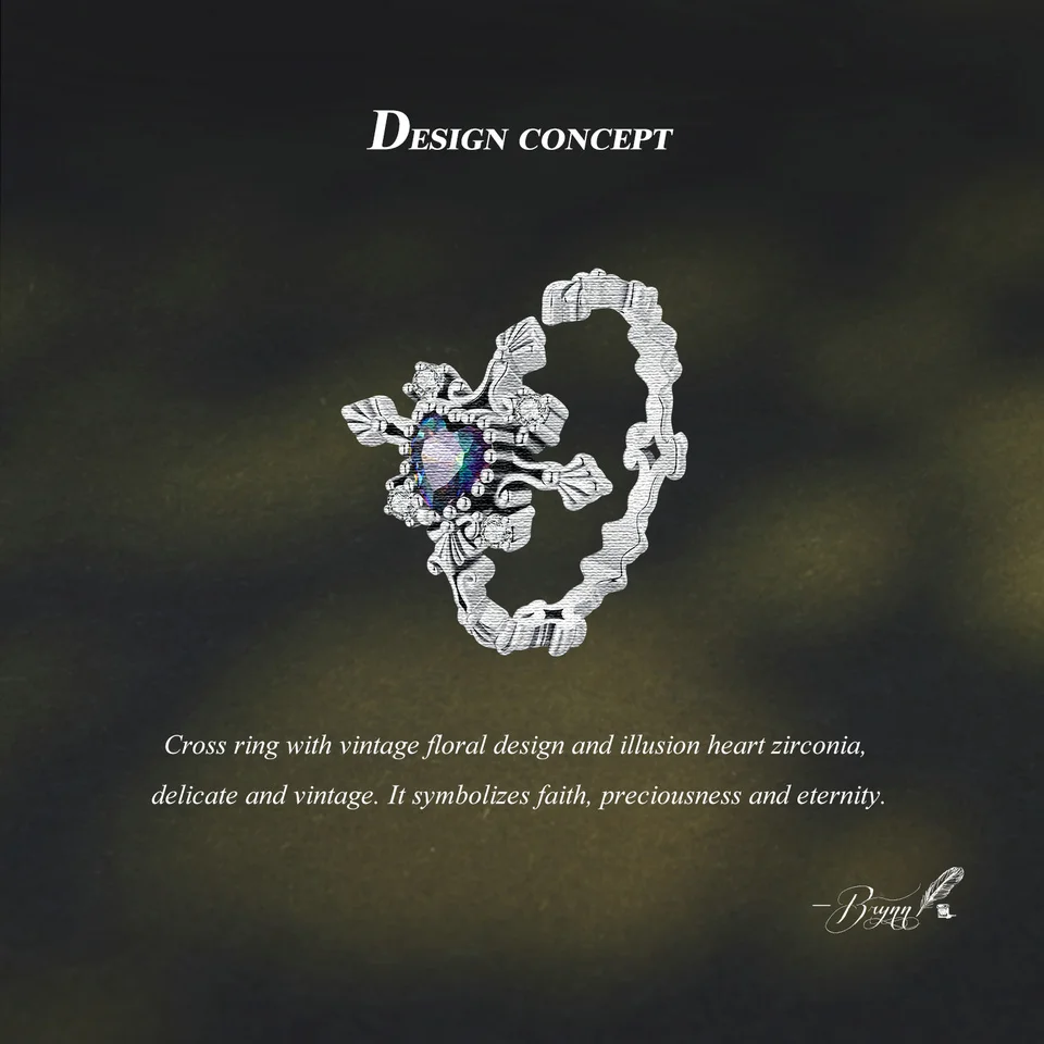 Cross Ring Retro Heart