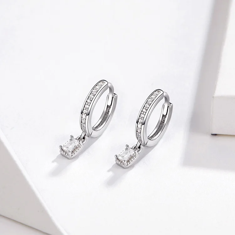 Hoop Earrings With Charm Solid Sterling Silver