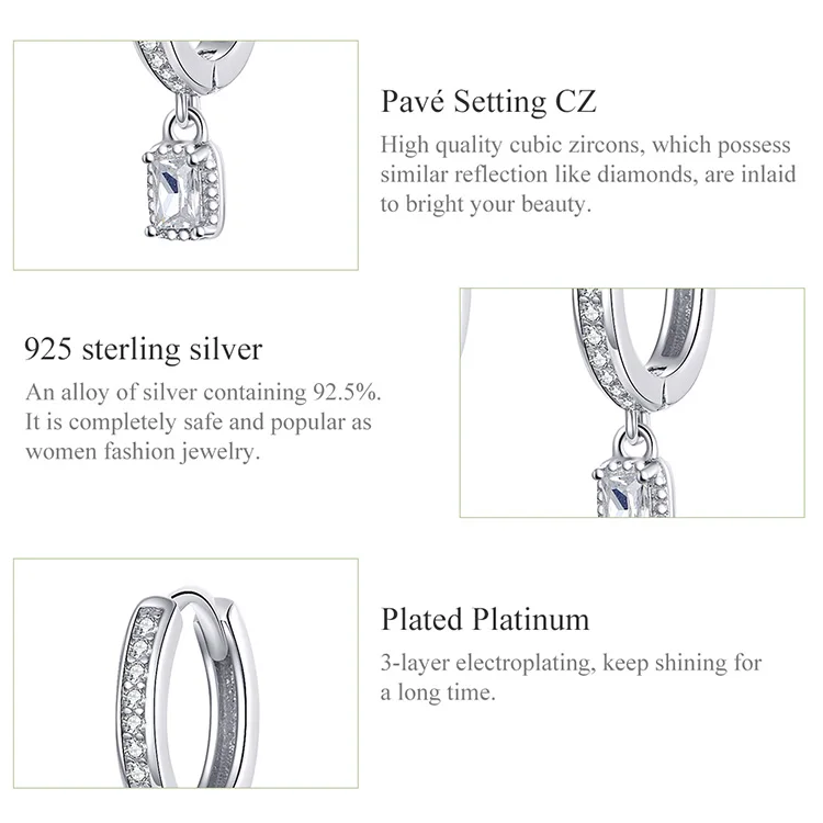 Hoop Earrings With Charm Solid Sterling Silver