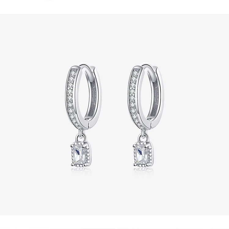 Hoop Earrings With Charm Solid Sterling Silver