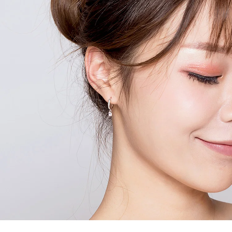 Hoop Earrings With Charm Solid Sterling Silver