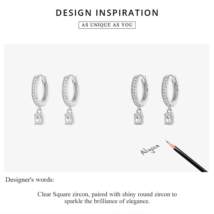 Hoop Earrings With Charm Solid Sterling Silver