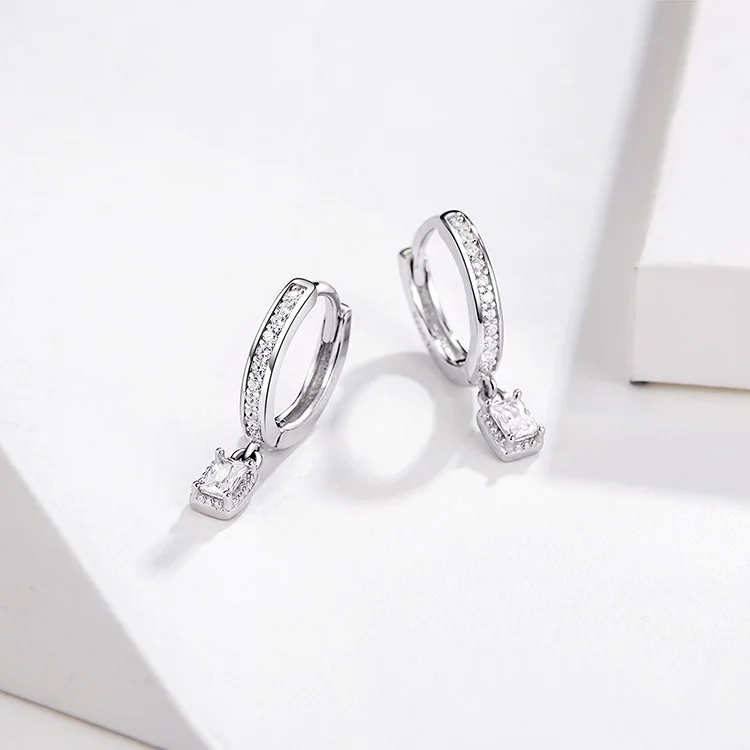 Hoop Earrings With Charm Solid Sterling Silver