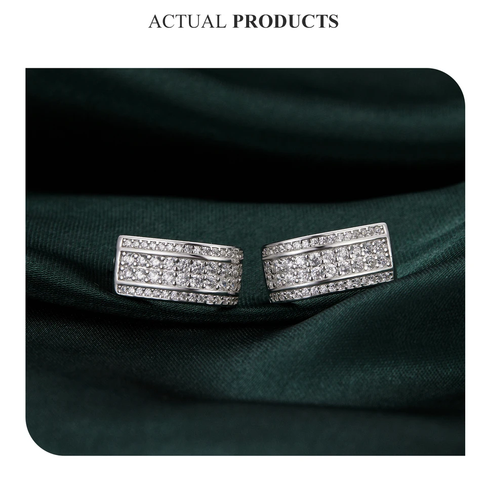Sparkling Cube Ear Buckles, White Gold Plated Hypoallergenic