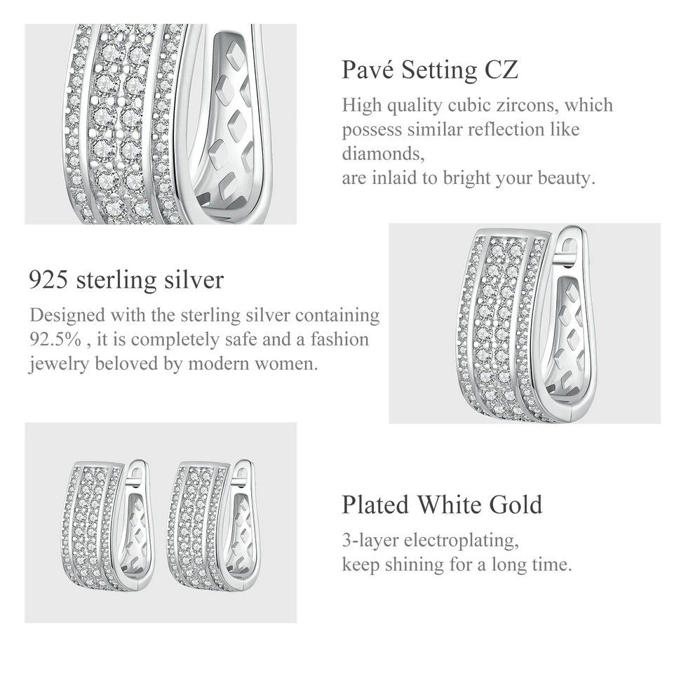 Sparkling Cube Ear Buckles, White Gold Plated Hypoallergenic