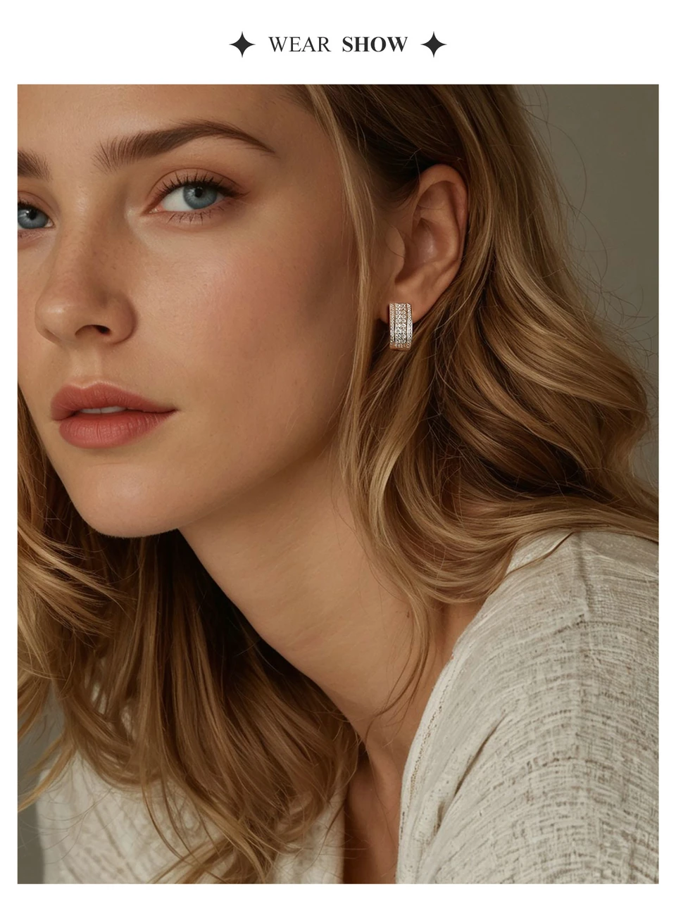 Sparkling Cube Ear Buckles, White Gold Plated Hypoallergenic