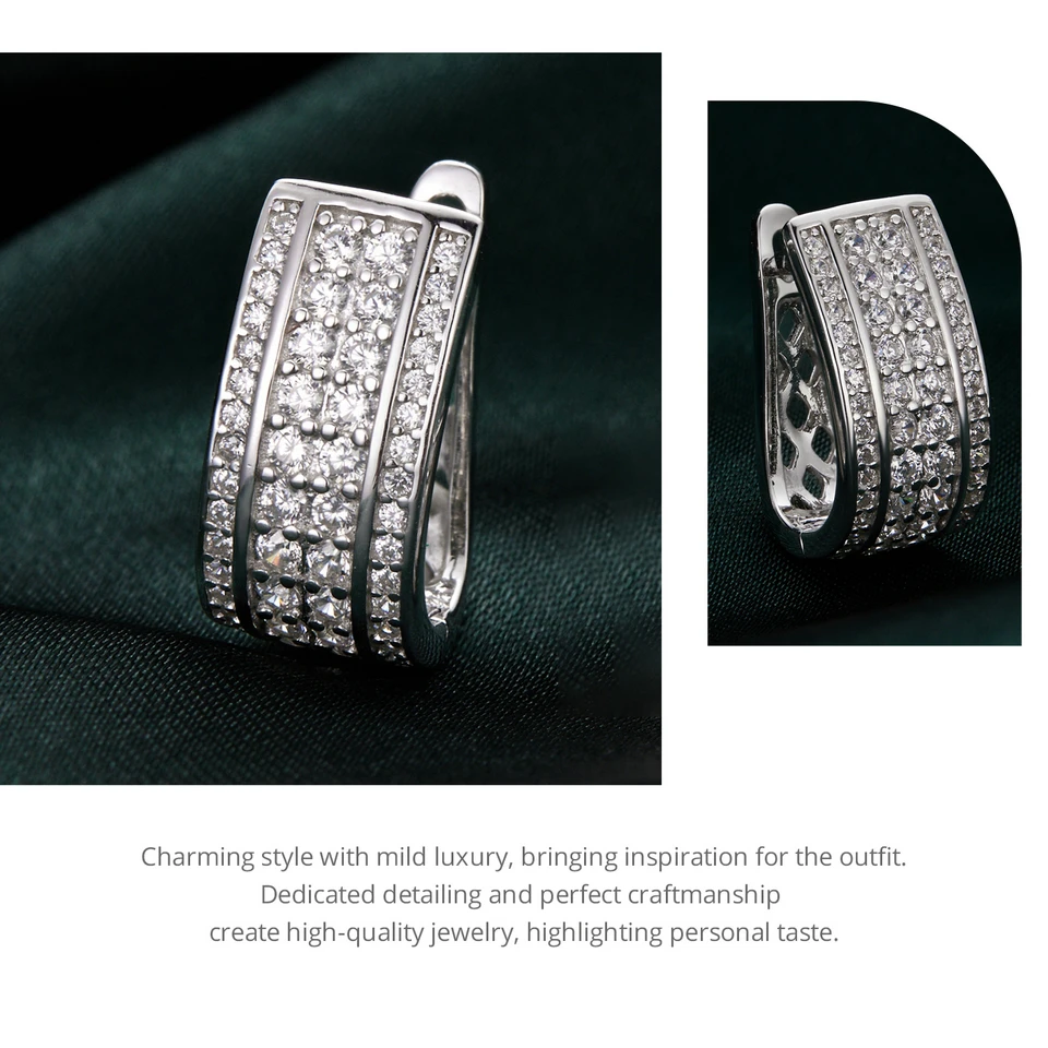 Sparkling Cube Ear Buckles, White Gold Plated Hypoallergenic