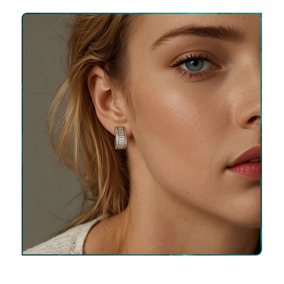 Sparkling Cube Ear Buckles, White Gold Plated Hypoallergenic