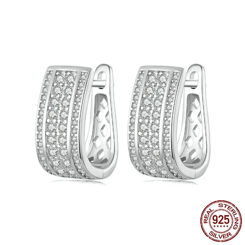 Sparkling Cube Ear Buckles, White Gold Plated Hypoallergenic