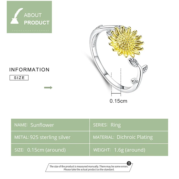 Sunflower Ring 925 Sterling Silver