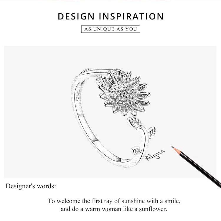 Sunflower Ring 925 Sterling Silver