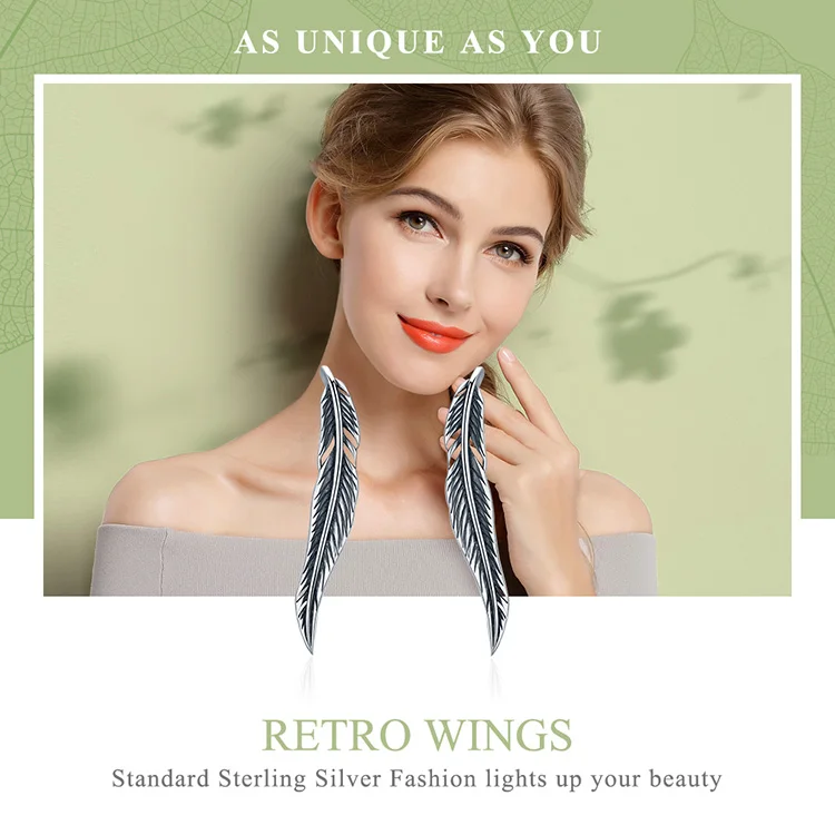Vintage Feather Wings Cuff Drop Earrings