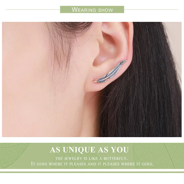 Vintage Feather Wings Cuff Drop Earrings