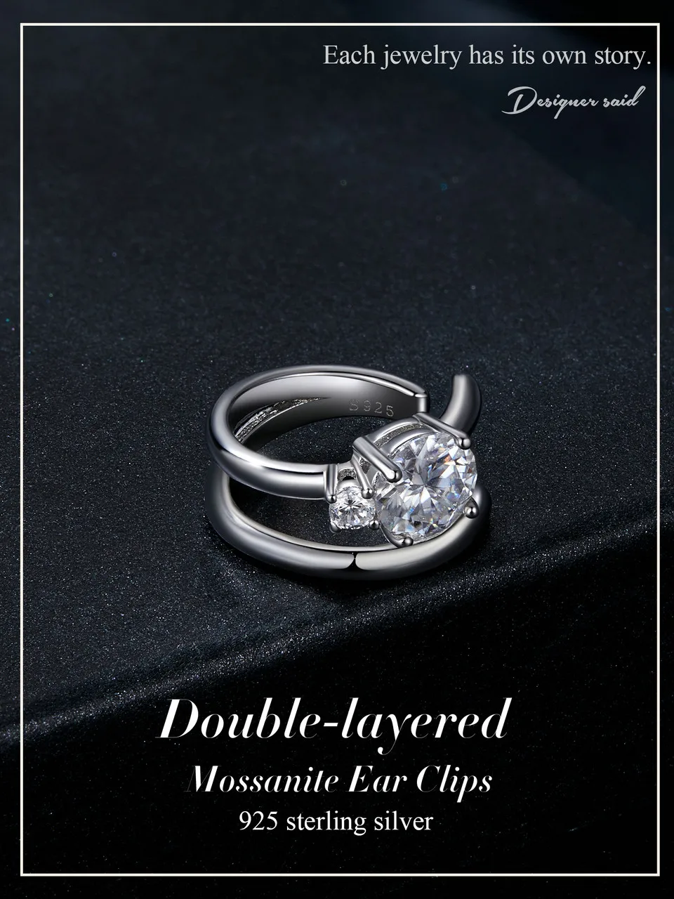 White Gold Plated Double-layered Mojssanite