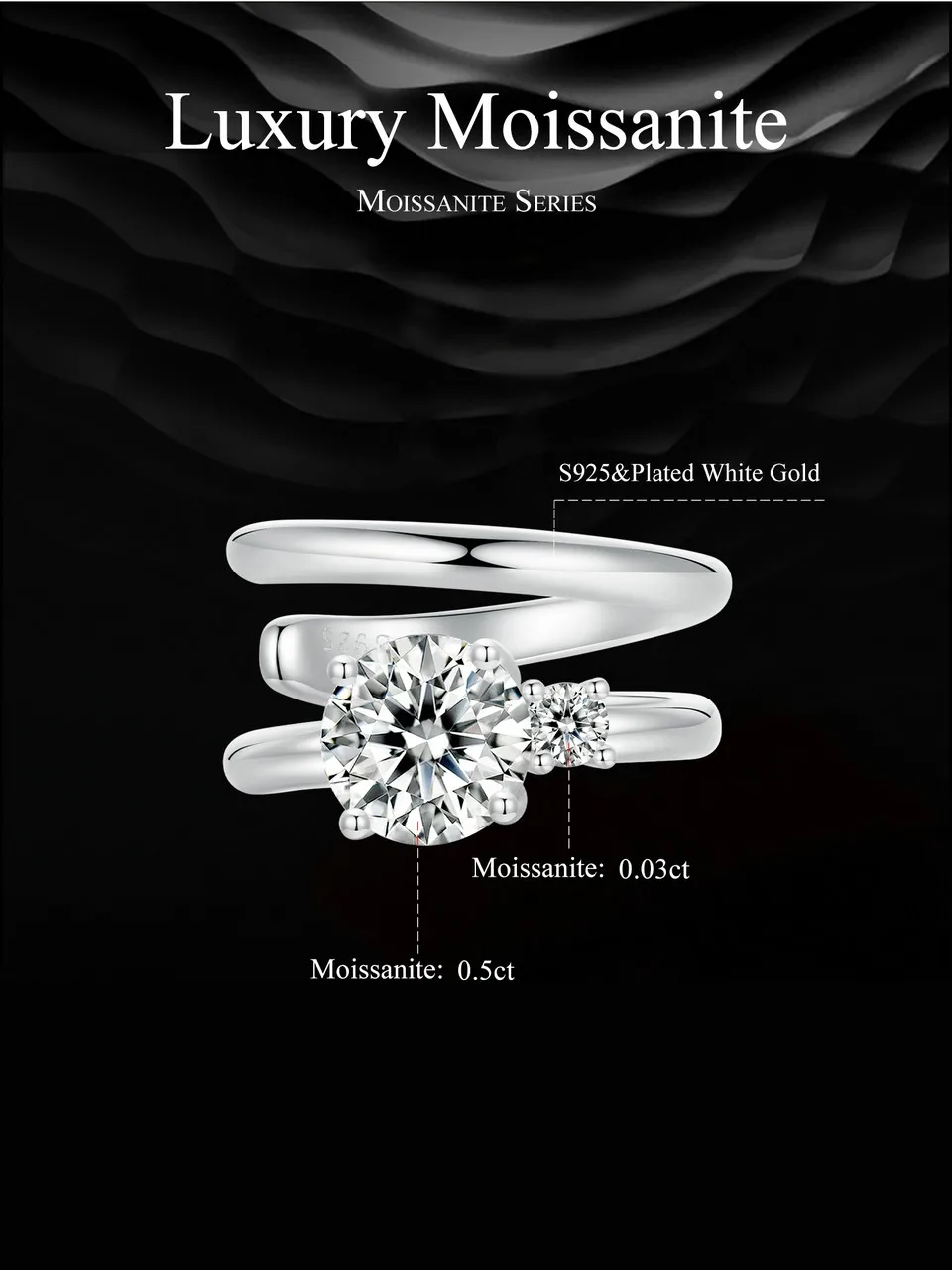 White Gold Plated Double-layered Mojssanite