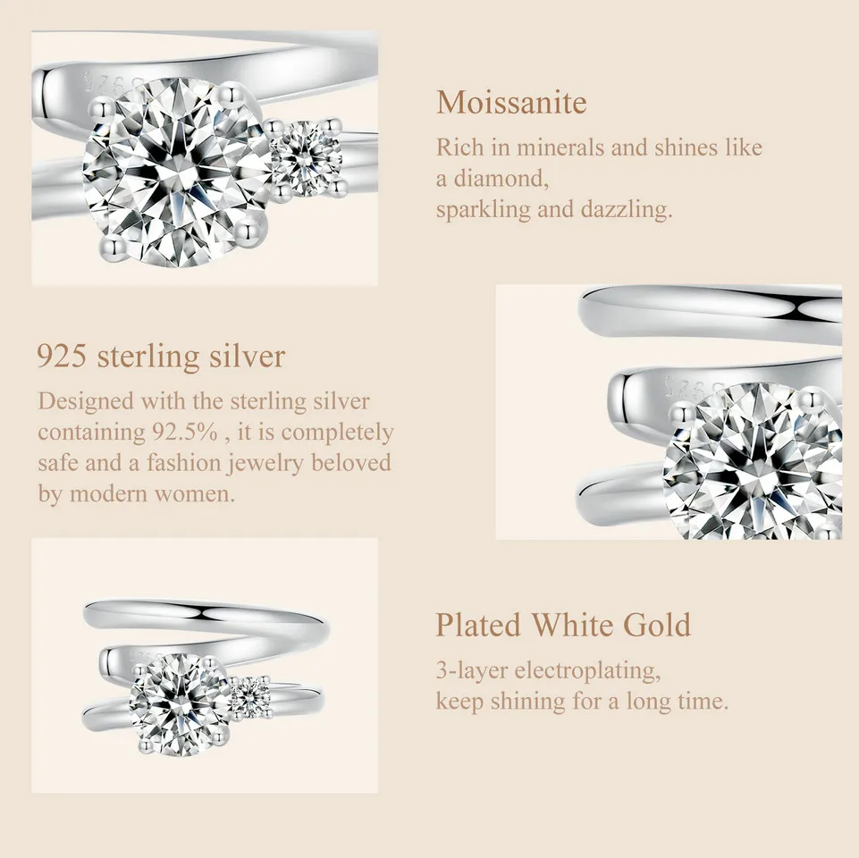 White Gold Plated Double-layered Mojssanite