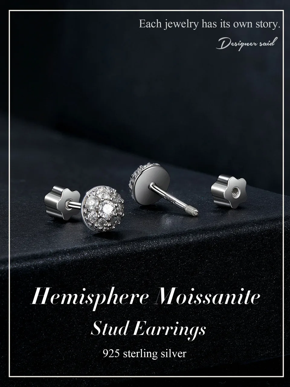 White Gold Plated Hemisphere Moissanite Earrings