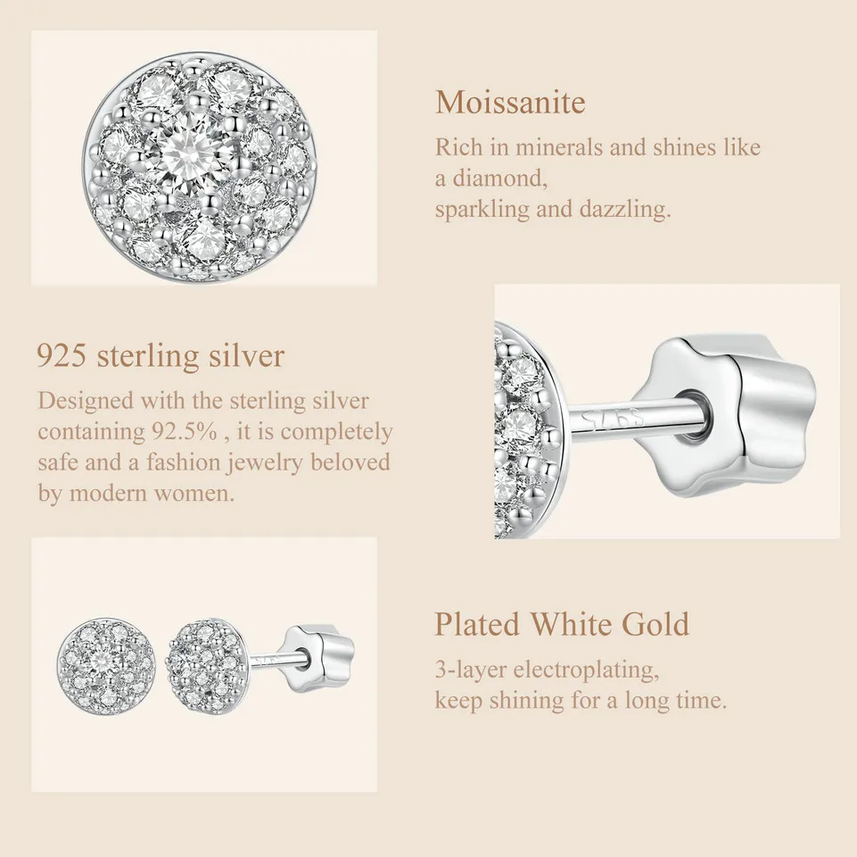 White Gold Plated Hemisphere Moissanite Earrings