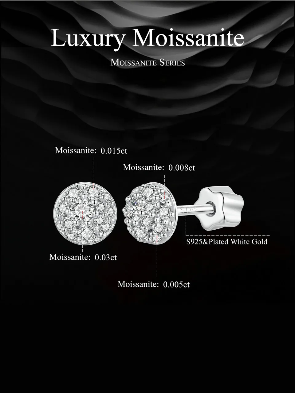 White Gold Plated Hemisphere Moissanite Earrings