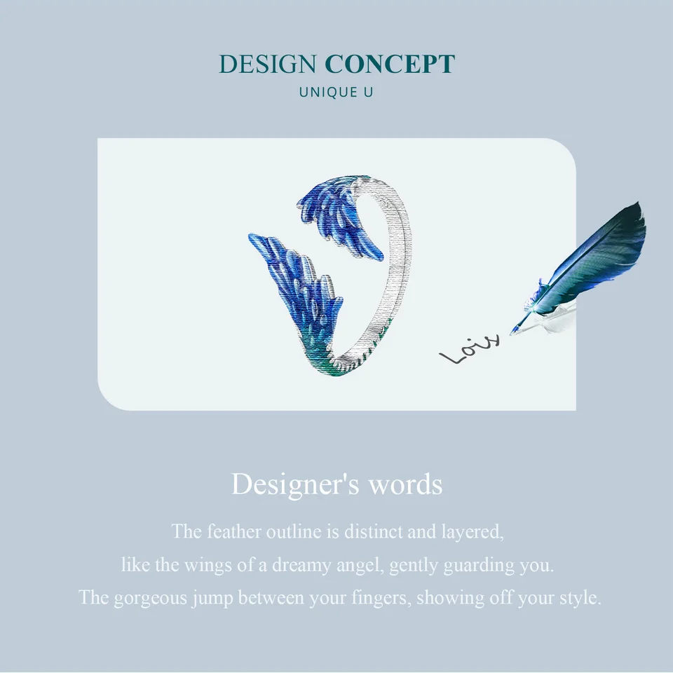 Wing Ring Blue Enamel