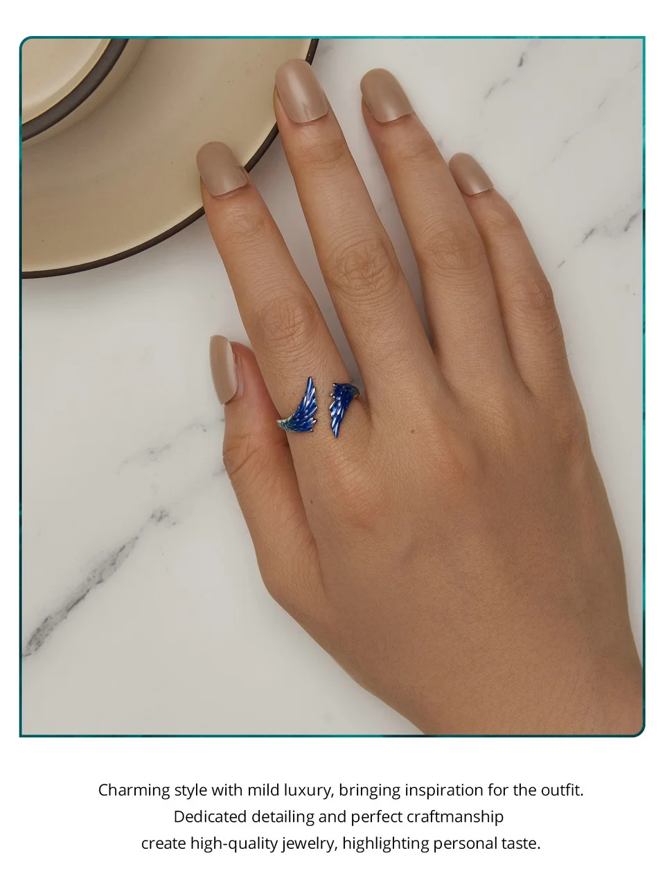 Wing Ring Blue Enamel