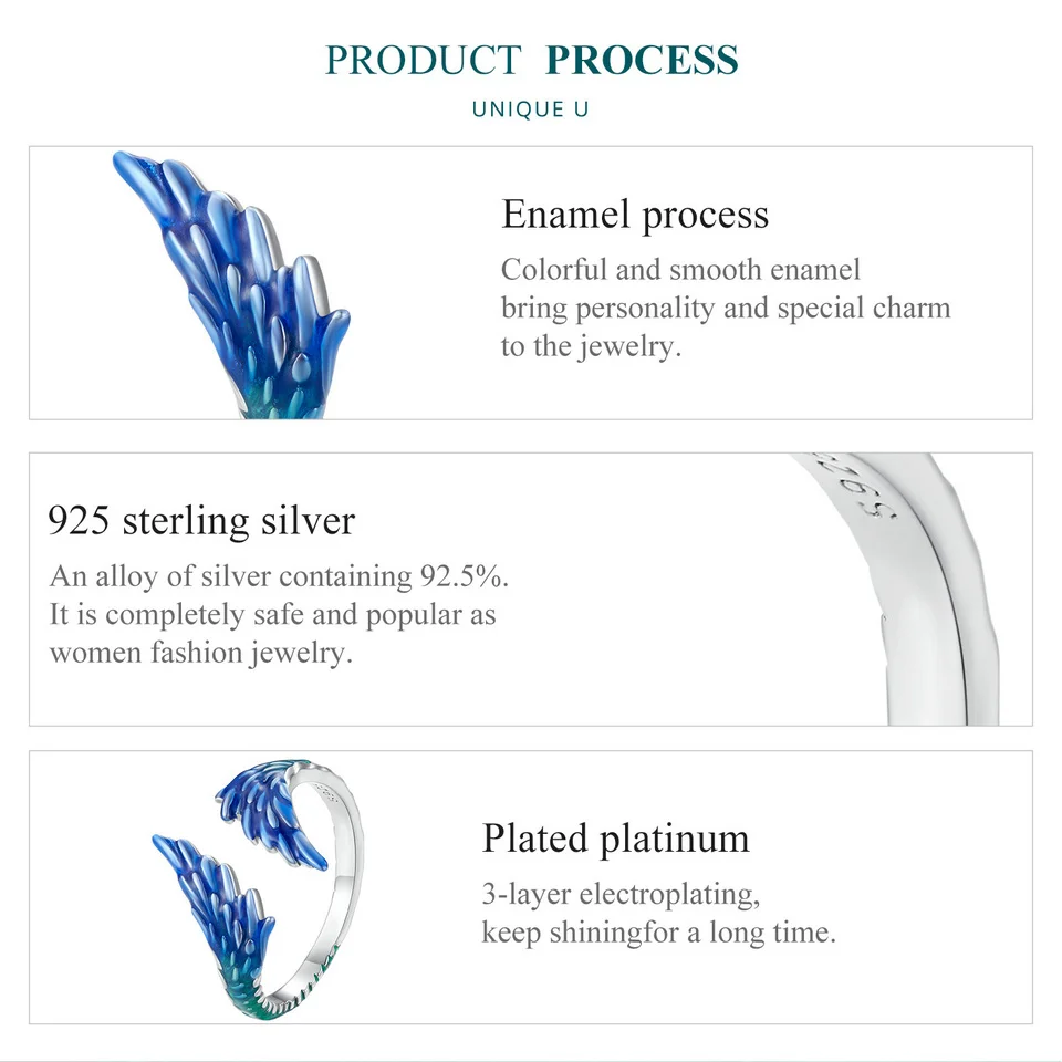 Wing Ring Blue Enamel