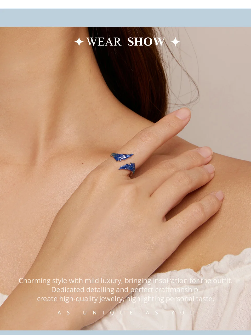 Wing Ring Blue Enamel