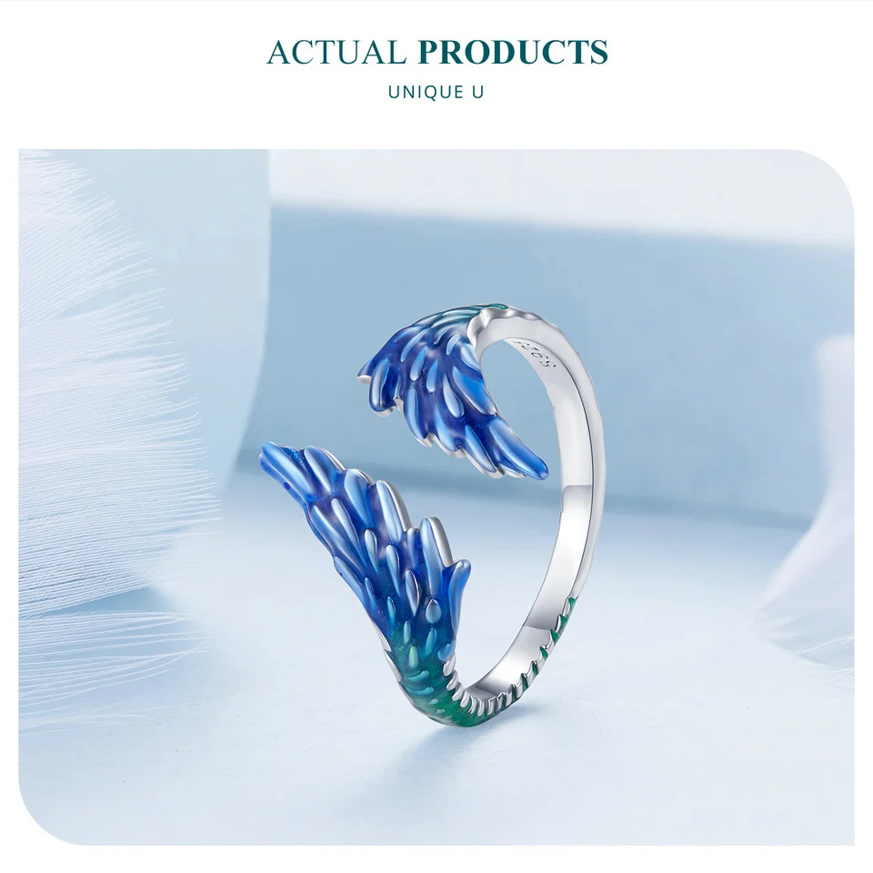Wing Ring Blue Enamel