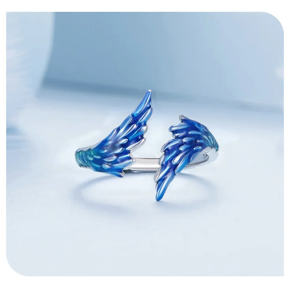 Wing Ring Blue Enamel