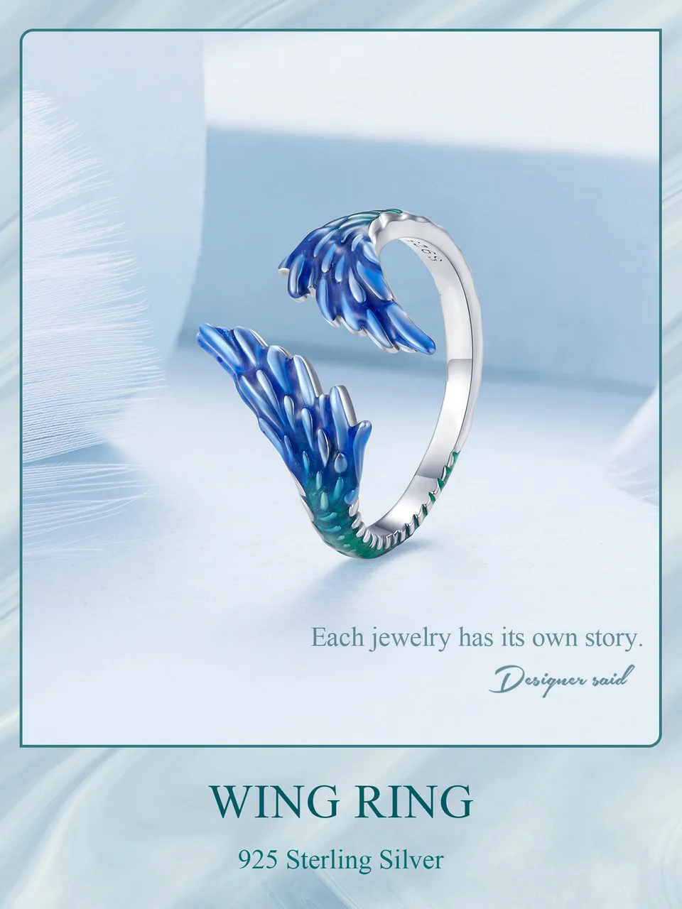 Wing Ring Blue Enamel