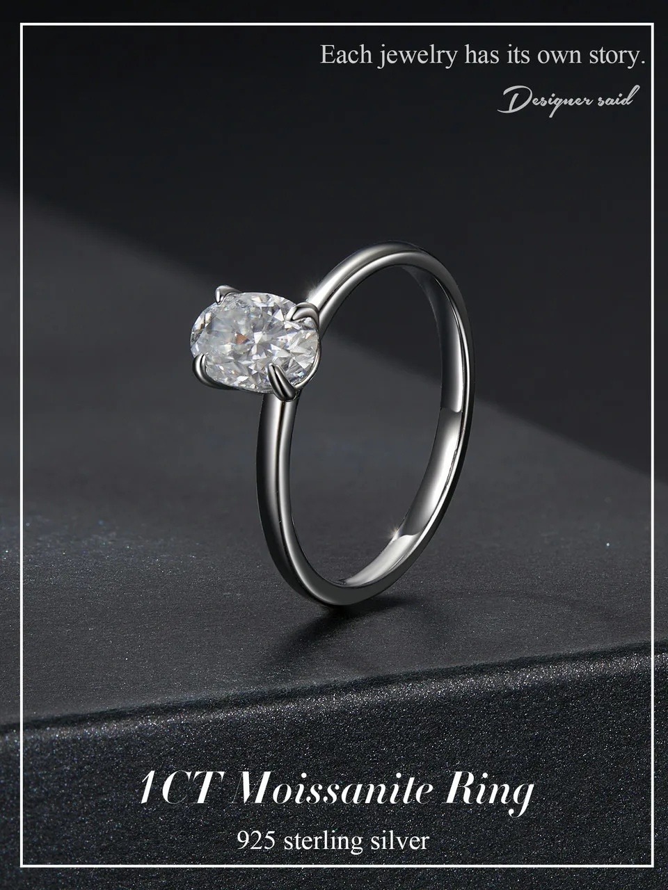 1CT Moissanite Ring with 18K White