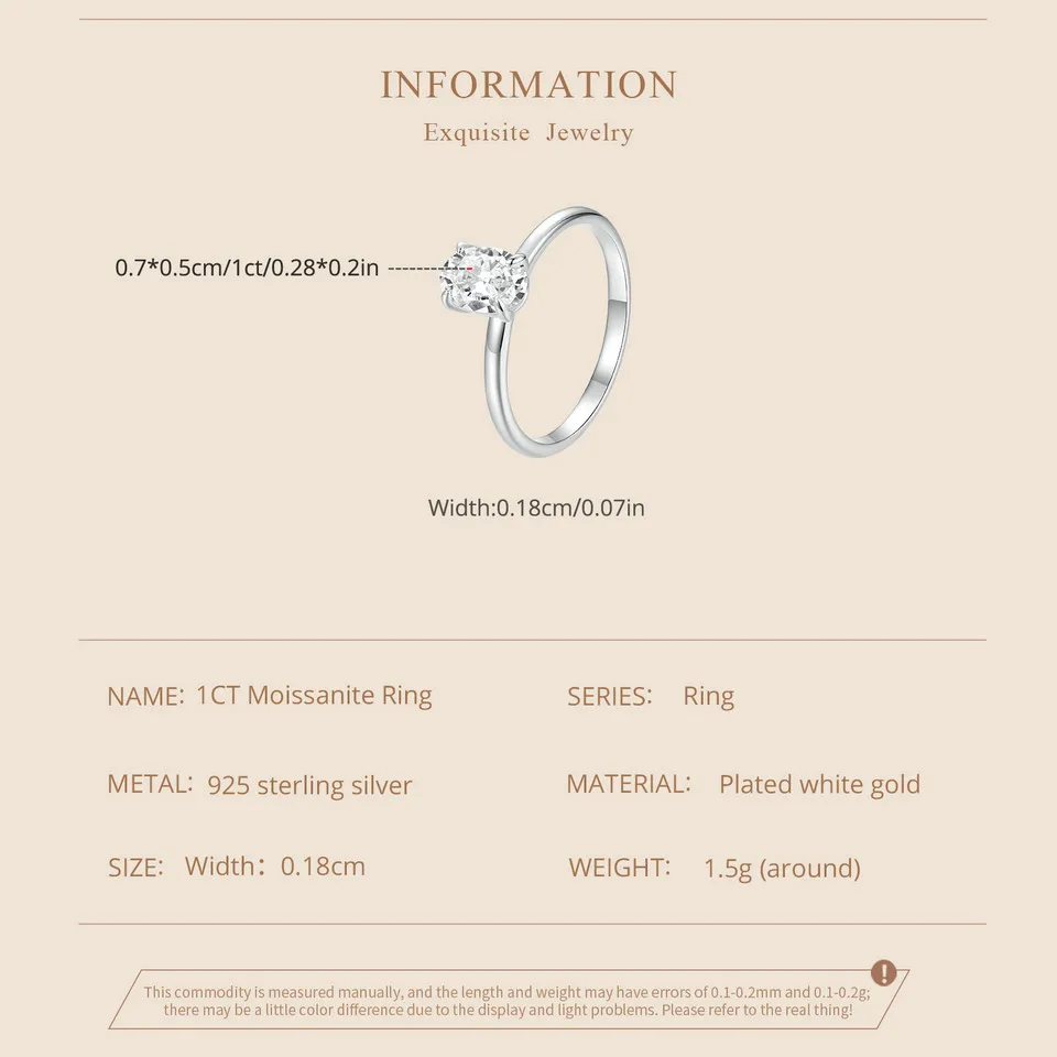 1CT Moissanite Ring with 18K White