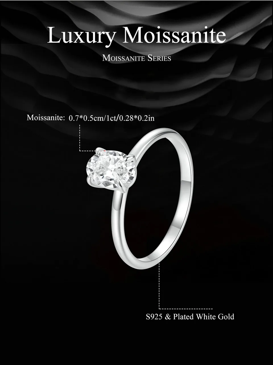 1CT Moissanite Ring with 18K White